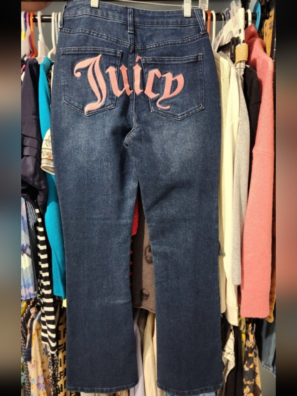 NWT Juicy Couture SIZE 4 Dark Blue Straight Leg Jeans with Pink Back Logo